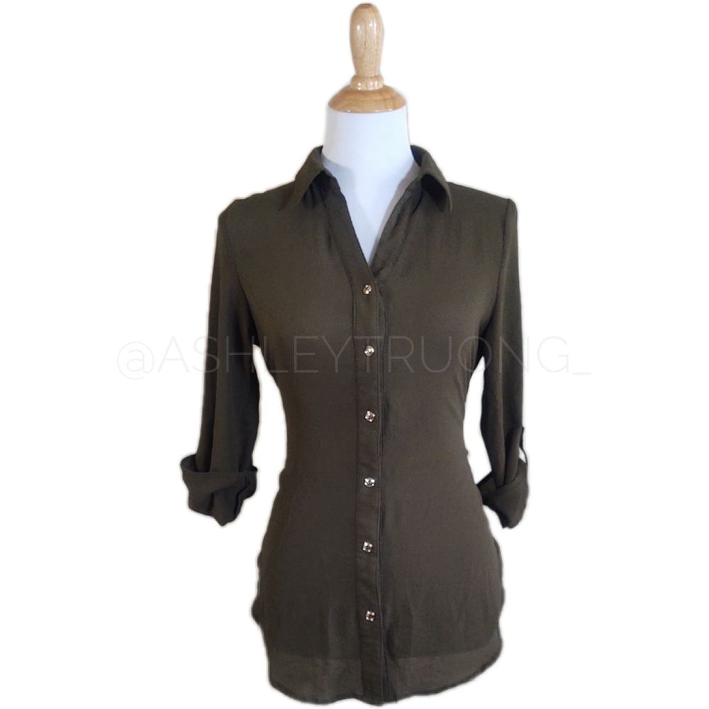 🎯 3 for $20 - Forest Green Button-up Blouse